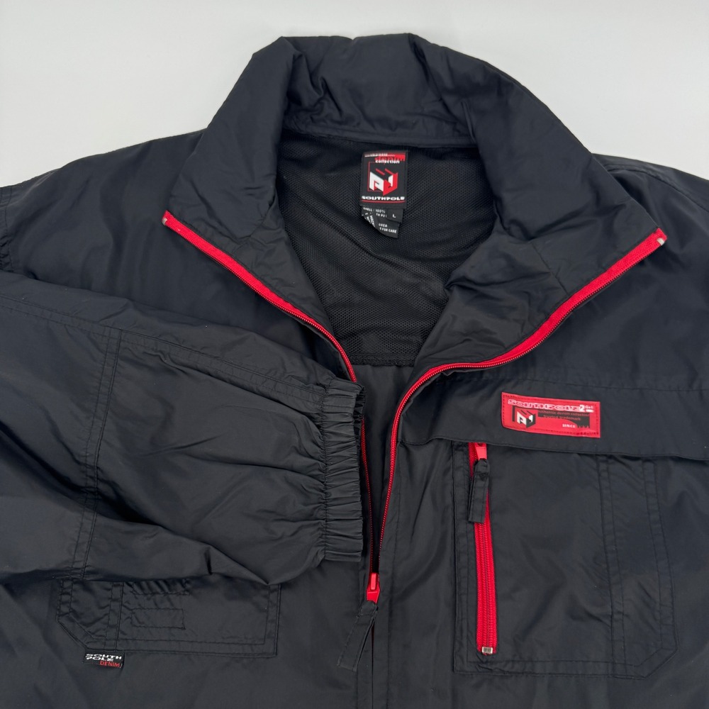 Southpole Mens Large Black Nylon Full Zip Jacket Windbreaker Vintage 90s Y2K